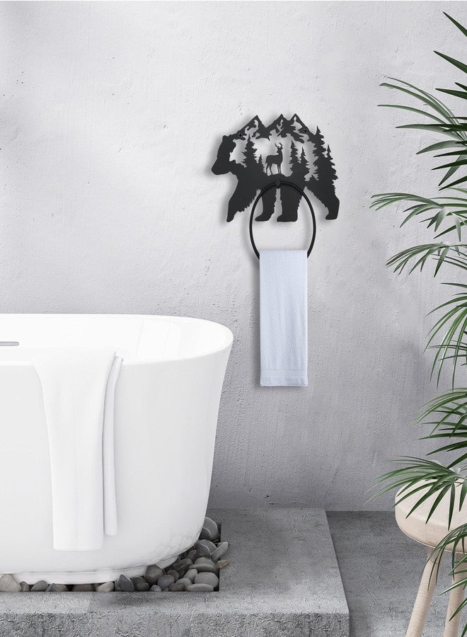 BiaGift Black Bear Bathroom Decor Towel Holder for Bathroom Wall, Matte Black Log Cabin Towel Hook Rustic Bathroom Towel Rack Wall Mount, Round Towel Ring for Woodland Bathroom - Image 2