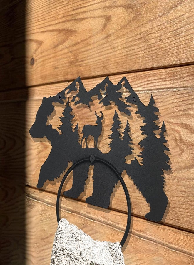 BiaGift Black Bear Bathroom Decor Towel Holder for Bathroom Wall, Matte Black Log Cabin Towel Hook Rustic Bathroom Towel Rack Wall Mount, Round Towel Ring for Woodland Bathroom - Image 4