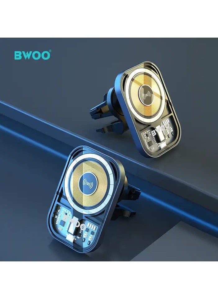 BWOO - BWOO 15W MagSafe Design Wireless Car Charger for iPhone with Transparent Magnetic Design - Image 1