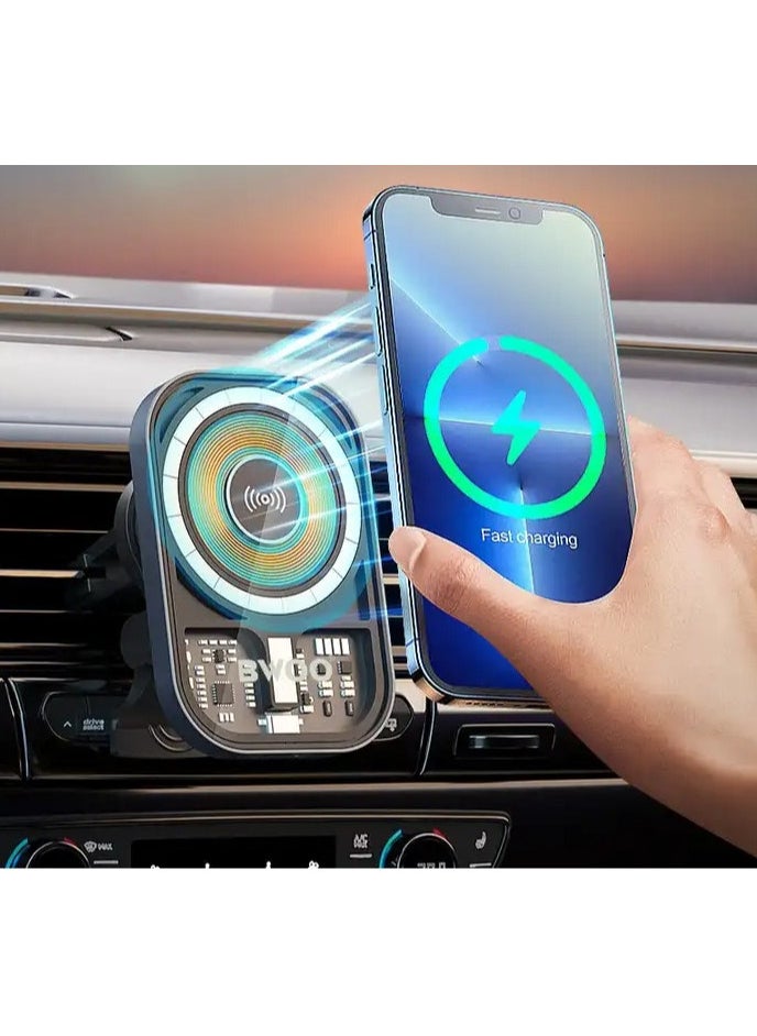 BWOO - BWOO 15W MagSafe Design Wireless Car Charger for iPhone with Transparent Magnetic Design - Image 1
