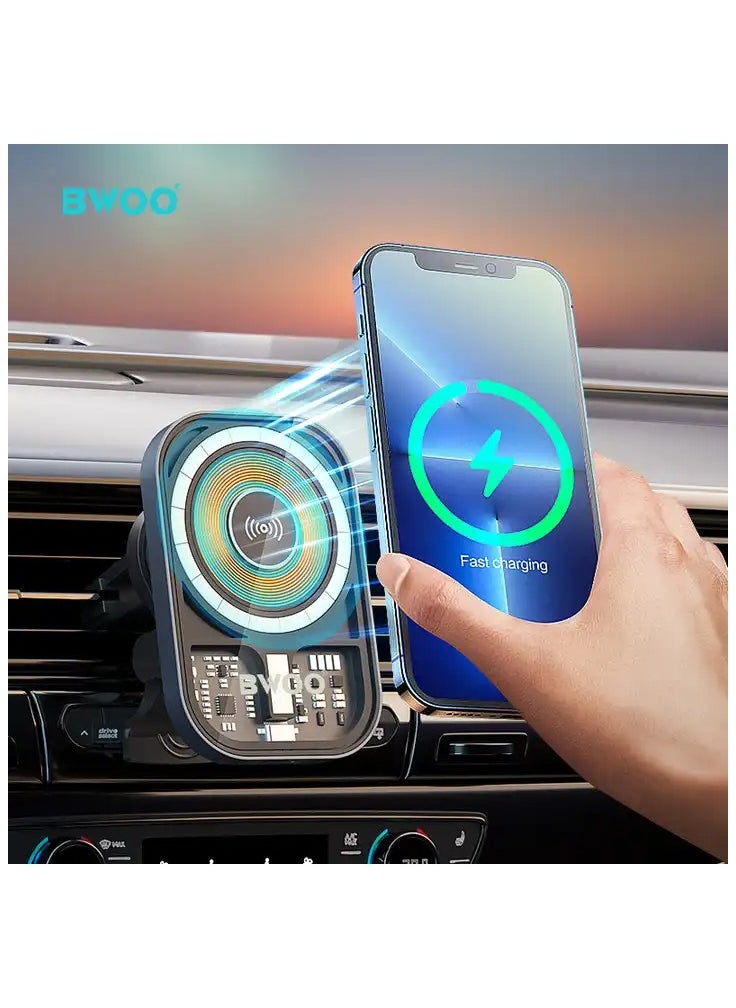 BWOO - BWOO 15W MagSafe Design Wireless Car Charger for iPhone with Transparent Magnetic Design - Image 1