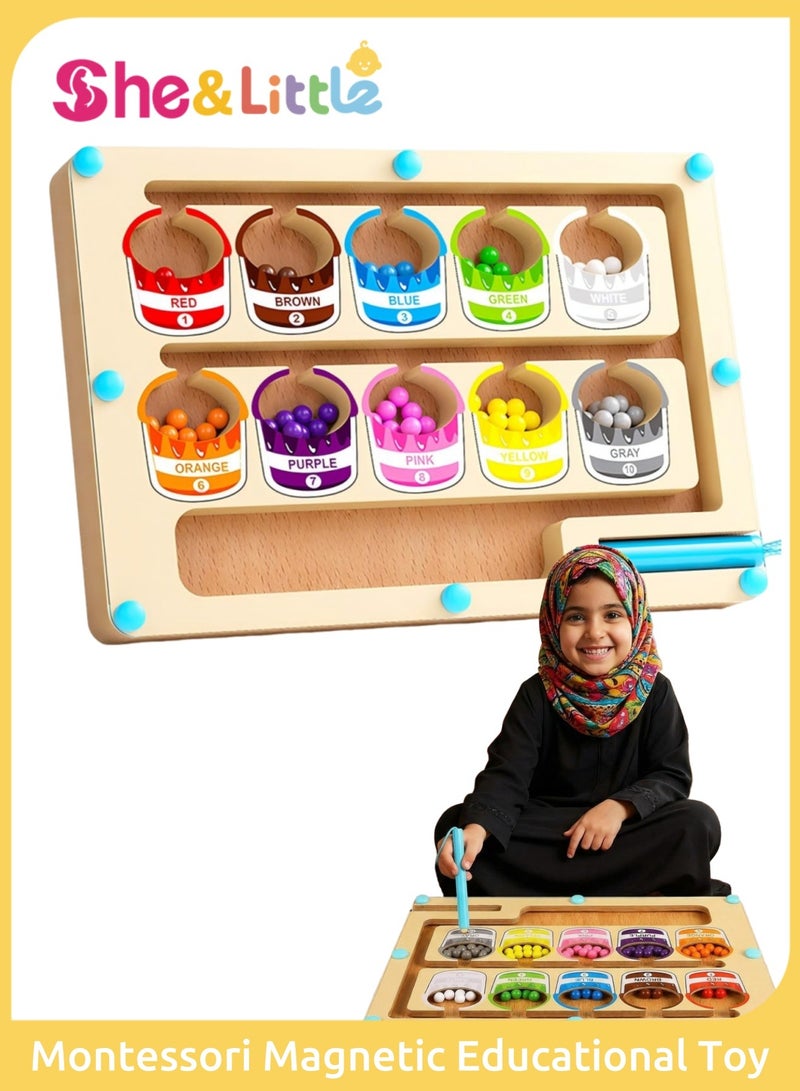 Wooden Magnetic Maze for Toddler, Magnetic Color and Number Maze, Montessori Wooden Color Matching Learning Counting Puzzle Board, Counting Matching Activities Fine Motor Skills Toys for Kids - Image 1