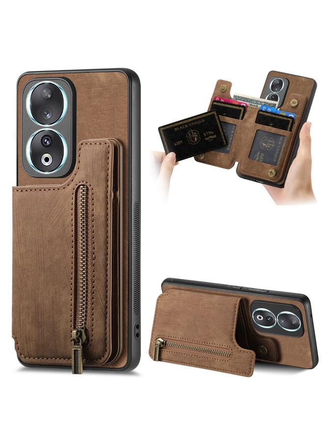 Zaboon Case For Honor 90 Retro Leather Zipper Wallet Back Phone Case - Image 1