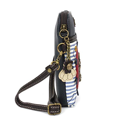 CHALA Ocean Collection Cell Phone Crossbody Purse-Women PU Leather/Canvas Multicolor Handbag with Adjustable Strap - Anchor - blue & white stripe - Image 3