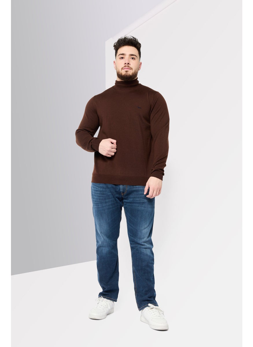 Harmont & Blaine Men Mock Neck Embroidered Logo Sweater, Brown  - Image 2