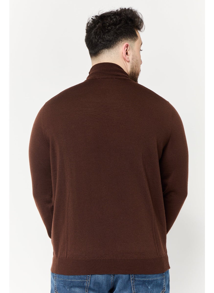 Harmont & Blaine Men Mock Neck Embroidered Logo Sweater, Brown  - Image 4
