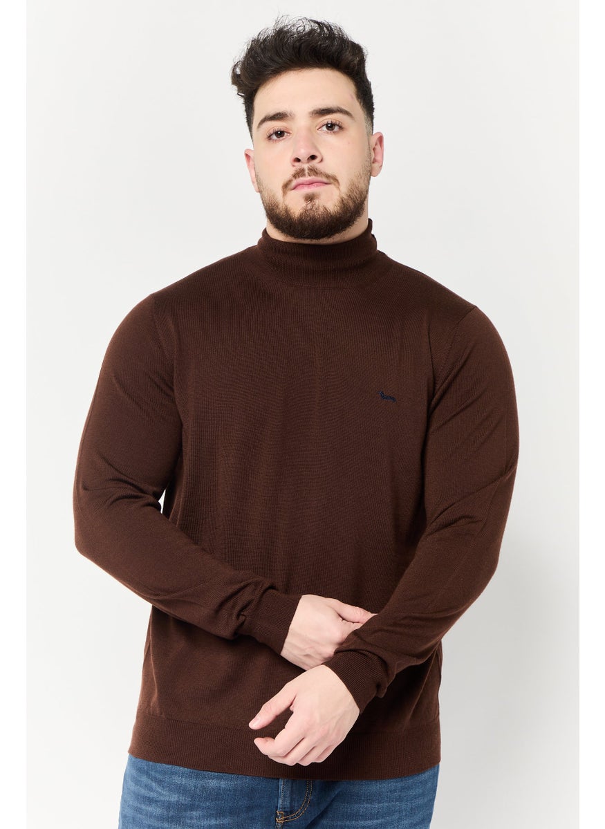 Harmont & Blaine Men Mock Neck Embroidered Logo Sweater, Brown  - Image 1