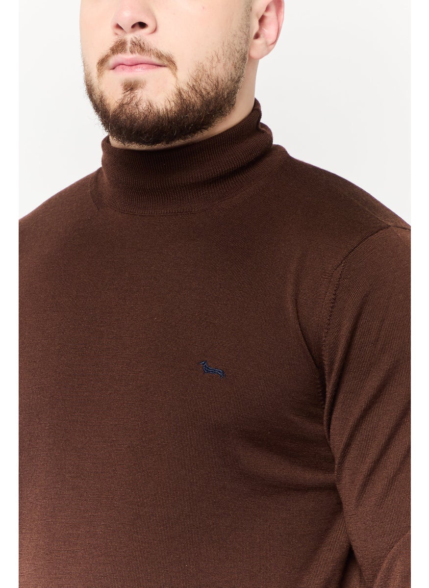 Harmont & Blaine Men Mock Neck Embroidered Logo Sweater, Brown  - Image 3