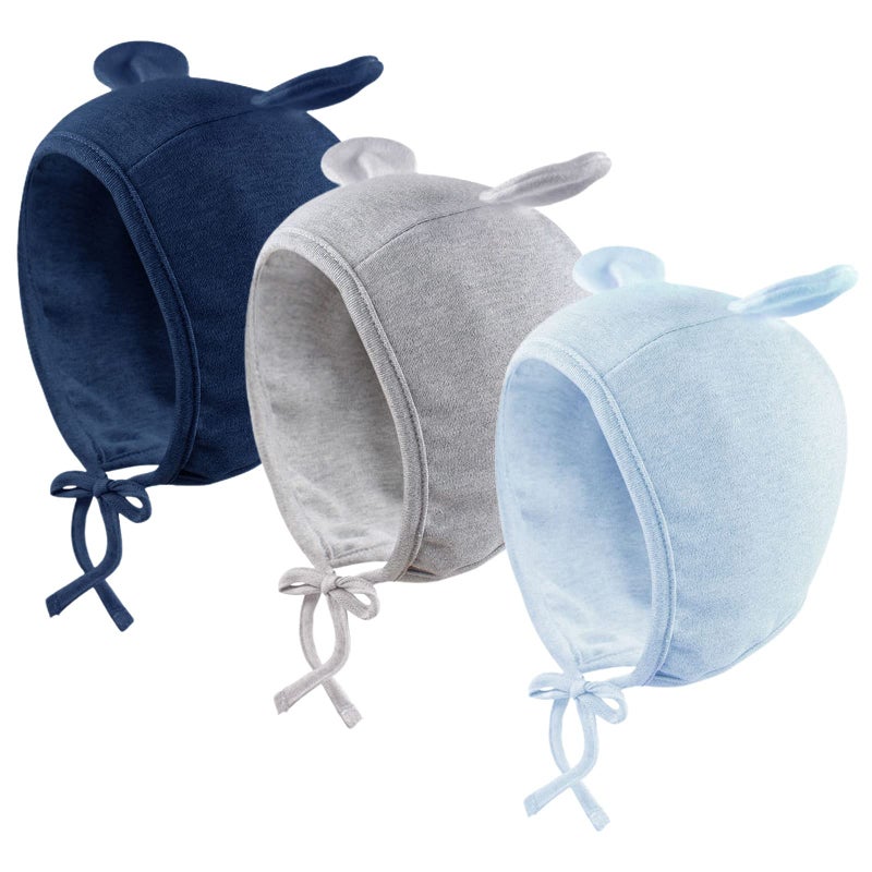 JANGANNSA JANGANNSA Newborn Baby Hospital Hat Infant Set Head Cap Lovely Ears Belt Beanie 06MonthsNavyGraySky Blue06Months 