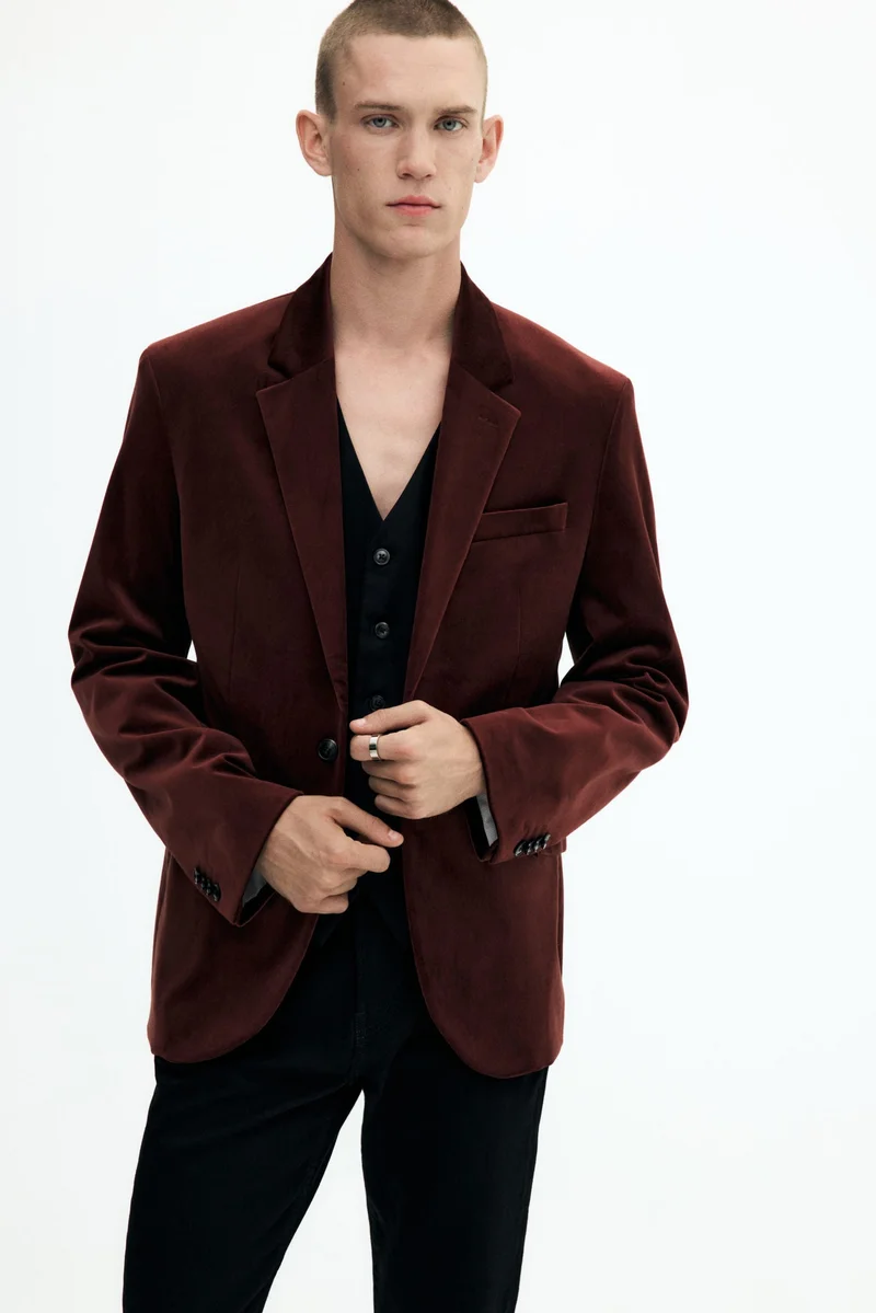 H&M Regular Fit Single-breasted velvet jacket