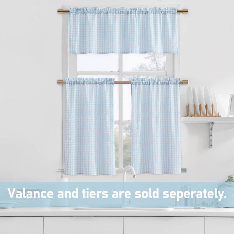 ZJDECOR Buffalo Plaid Kitchen Curtains 36 Inches Long,Blue White Gingham Crinkled Not-See-Through Sheer Cafe Tier Panels,Farmhouse Window Treatment for Kitchen Bedroom,Rod Pocket,26"Wx36"L(Pack of 2) - Image 5