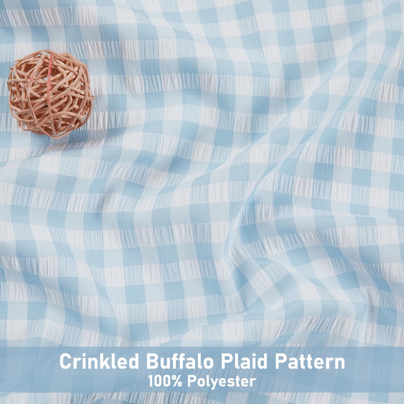 ZJDECOR Buffalo Plaid Kitchen Curtains 36 Inches Long,Blue White Gingham Crinkled Not-See-Through Sheer Cafe Tier Panels,Farmhouse Window Treatment for Kitchen Bedroom,Rod Pocket,26"Wx36"L(Pack of 2) - Image 2