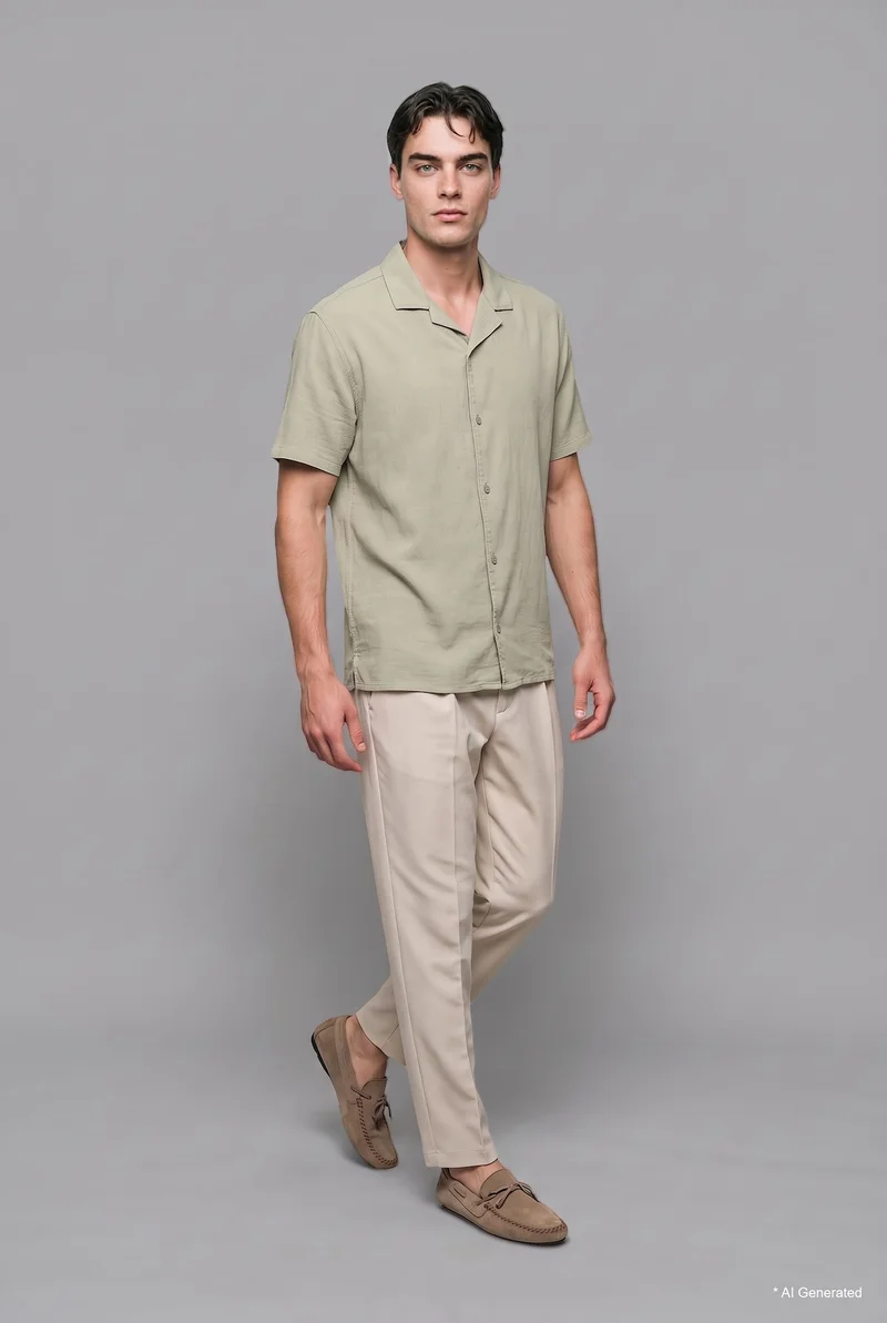 Defacto Modern Fit Resort Neck Cotton Short Sleeve Shirt