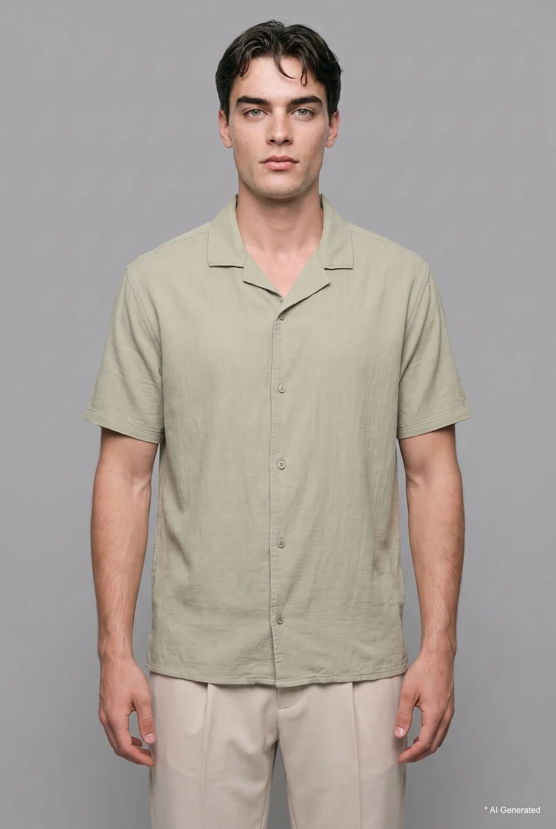 Defacto Modern Fit Resort Neck Cotton Short Sleeve Shirt