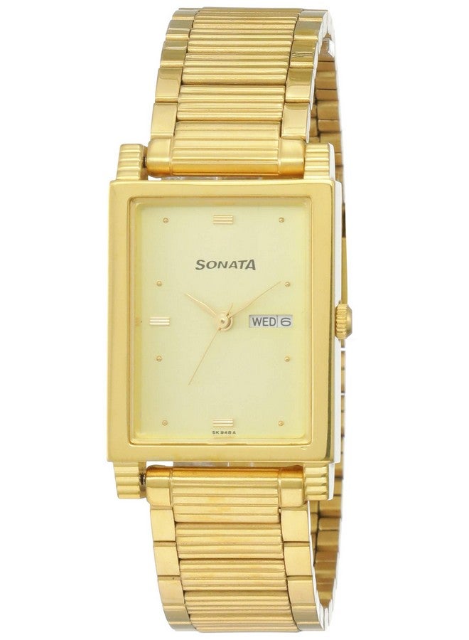 سوناتا ساعة سوناتا كوارتز أنالوج مع التاريخ واليوم بمينا بلون الشمبانيا وحزام من الفولاذ المقاوم للصدأ للرجال - NS7058YM05 - Image 1