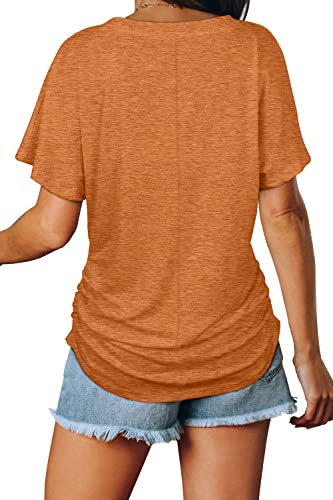 WIHOLL Womens Short Sleeve Tops V Neck T Shirts Loose Fitted Tunics Summer Burntorange M - Image 4