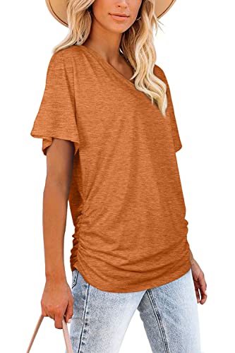 WIHOLL Womens Short Sleeve Tops V Neck T Shirts Loose Fitted Tunics Summer Burntorange M - Image 3