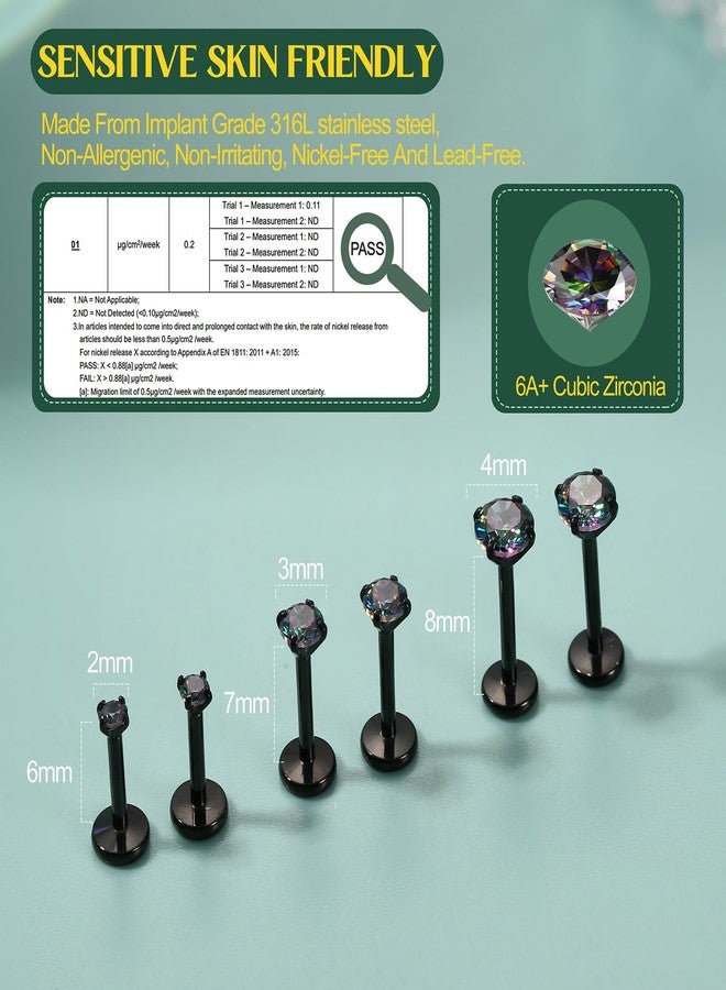 GEMQUEEN أقراط ذات ظهر مسطح - أقراط مطلية بالذهب عيار 14 قيراطًا بخيط داخلي، مقاس 18G و16G، مجوهرات ثقب للغضروف، الحلزون، الزنمة، مضادة للحساسية، حلقات الأنف والشفة، أقراط من الفولاذ المقاوم للصدأ 316L للنساء والرجال. - Image 2