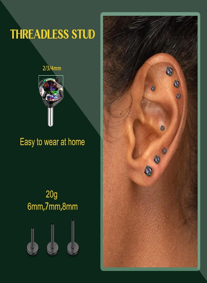 GEMQUEEN أقراط ذات ظهر مسطح - أقراط مطلية بالذهب عيار 14 قيراطًا بخيط داخلي، مقاس 18G و16G، مجوهرات ثقب للغضروف، الحلزون، الزنمة، مضادة للحساسية، حلقات الأنف والشفة، أقراط من الفولاذ المقاوم للصدأ 316L للنساء والرجال. - Image 5