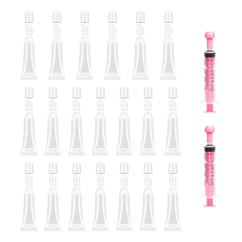 uadbau 20 PCS Empty Lip Gloss Tubes 10ml Clear Lip Balm Tubes with 5ml Syringes Refillable Squeeze Lip Balm Containers Mini Cosmetic Soft for DIY Lip Gloss and Travel Toiletries - Image 2