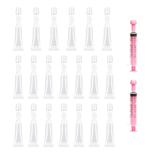 uadbau 20 PCS Empty Lip Gloss Tubes 10ml Clear Lip Balm Tubes with 5ml Syringes Refillable Squeeze Lip Balm Containers Mini Cosmetic Soft for DIY Lip Gloss and Travel Toiletries - Image 1