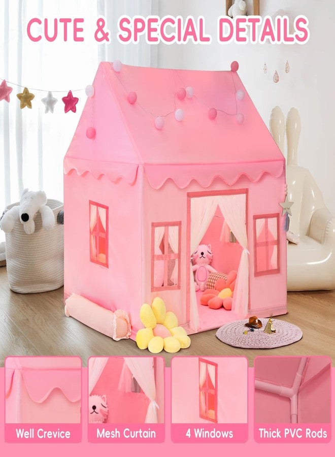 RONGFA Large Kids Tent Playhouse Basic Mat with Star Lights, Flags and Tote Bags, Play Tent Indoor & Outdoor, Washable Teepee Tent for Boys & Girls, Kids Play House for Toddler（Pink） - Image 4