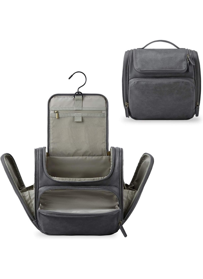 BAGSMART BAGSMART Hanging Toiletry Bag, Water-resistant Leather Dopp Kit, Large Travel Organizer for Full Sized Container, Grey 