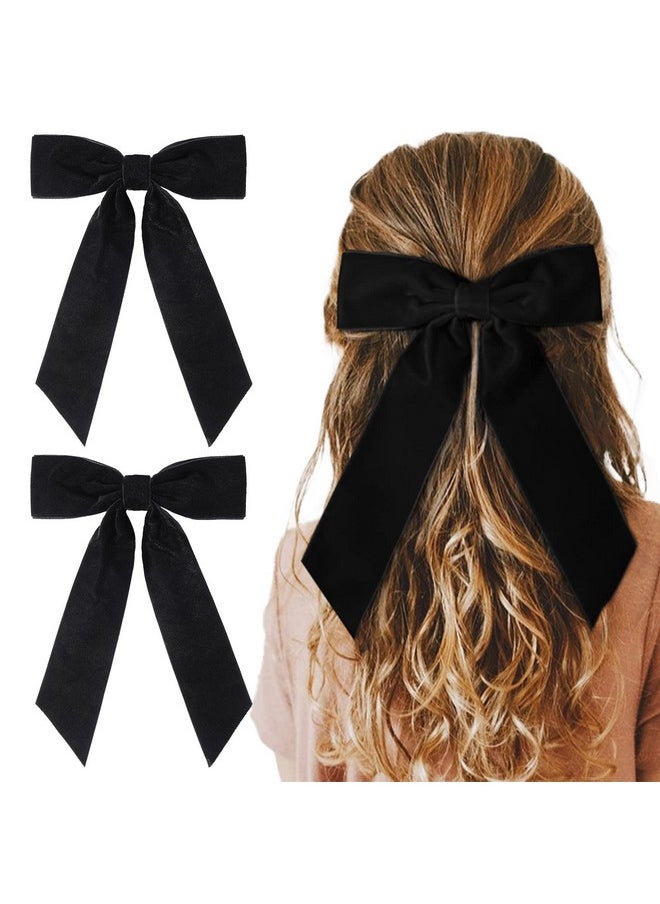 Aileam - 2Pcs Black Velvet Hair Bows Hair Clips 5" Big Fall Alligator Clips Hair Accessories For Women Girls Toddlers Kids - Image 1