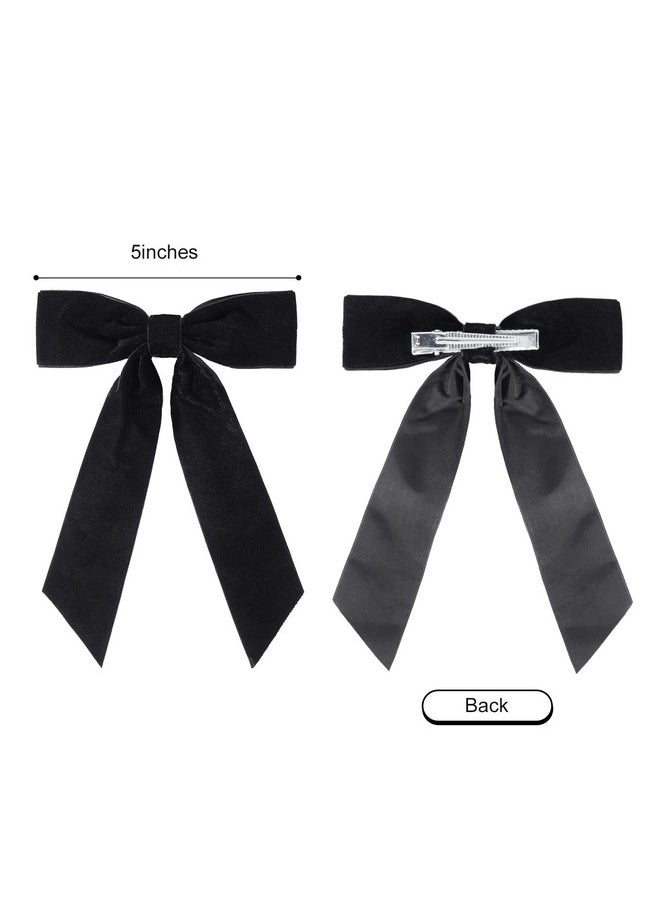 Aileam - 2Pcs Black Velvet Hair Bows Hair Clips 5" Big Fall Alligator Clips Hair Accessories For Women Girls Toddlers Kids - Image 1