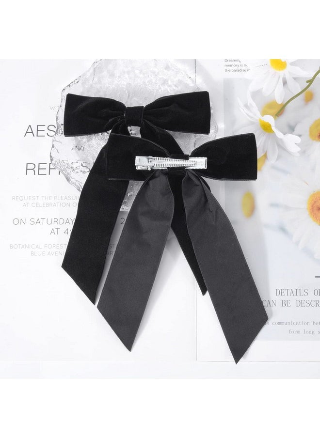 Aileam - 2Pcs Black Velvet Hair Bows Hair Clips 5" Big Fall Alligator Clips Hair Accessories For Women Girls Toddlers Kids - Image 1