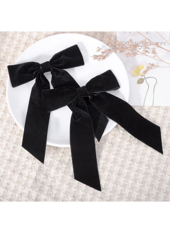 Aileam - 2Pcs Black Velvet Hair Bows Hair Clips 5" Big Fall Alligator Clips Hair Accessories For Women Girls Toddlers Kids - Image 1
