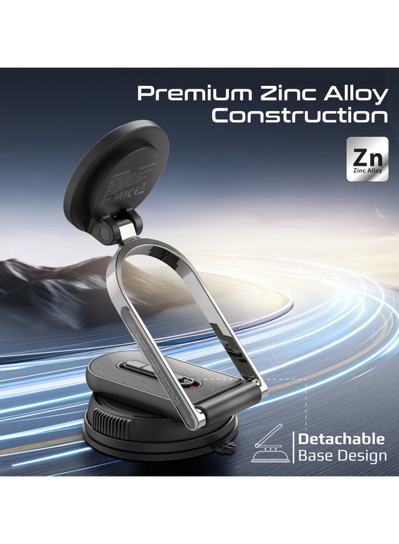Promate Magnetic Wireless Phone Car Charger, 15W Car Mount with Windshield & Dashboard Compatibility, Locking Mechanism, Adjustable Extendable Arm, Cradleless 360° Rotatable Base, MagNeo-15W Black - Image 4