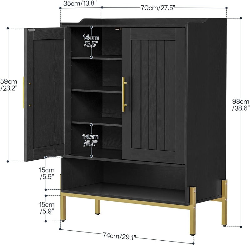 HOOBRO Shoe Cabinet, 5-Tier Shoe Storage Organizer with Doors, Wooden Shoe Cabinet Storage for Entryway, Freestanding Shoe Rack Cabinet with 3 Adjustable Shelves for Hallway, Gold and Black EDB41SC01 - Image 3