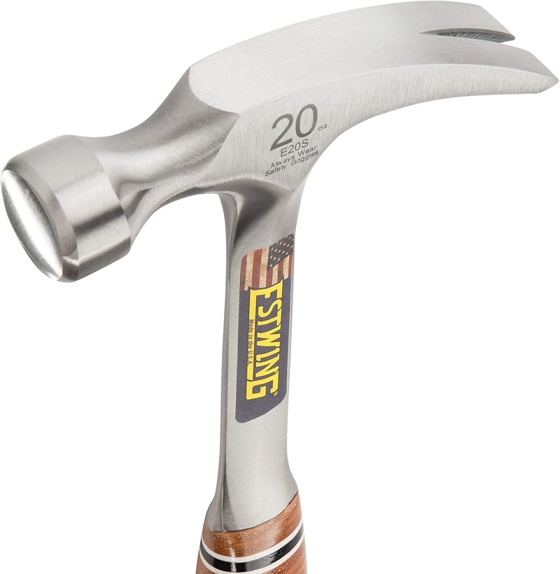 Estwing مطرقة - 20 أونصة بمخلب مستقيم مع وجه أملس ومقبض من الجلد الطبيعي - E20S - Image 3