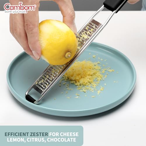 Cambom Lemon & Citrus Zester, Cheese Graters with Stainless Steel Sharp Blade for Parmesan Cheese, Ginger, Garlic, Nutmeg, Chocolate, Vegetables, Fruits, Dishwasher Safe Shredder Fine Blade - Image 2