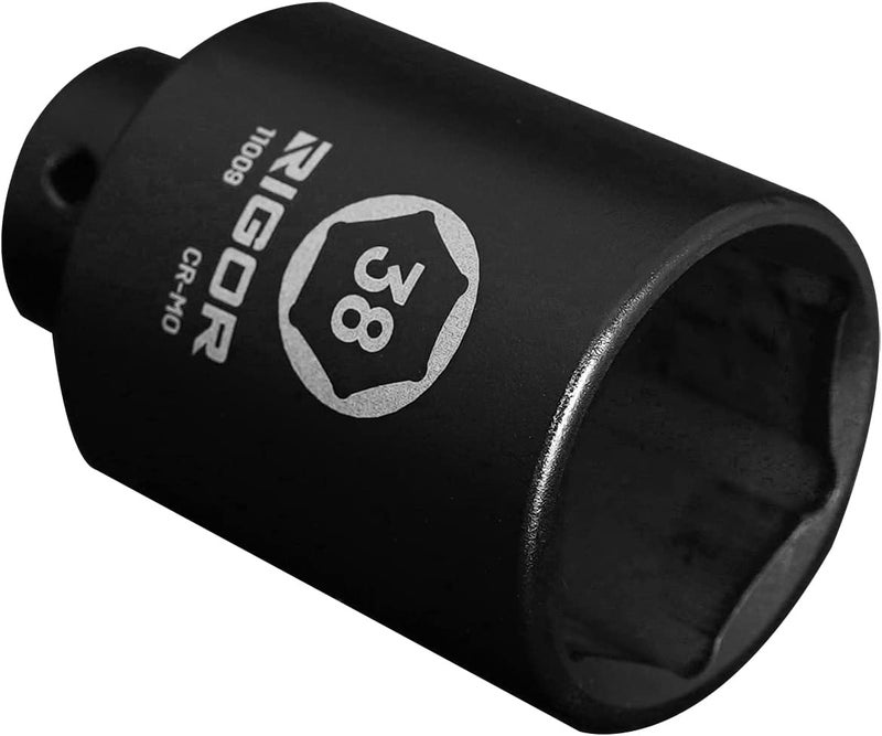 Rigor 11009 38mm Axle Nut Impact Socket | 1/2-Inch Drive, 6 Point, Deep, CR-MO, Metric | Quick-Fit for Hog Ring Anvil | Laser Etched - Image 1