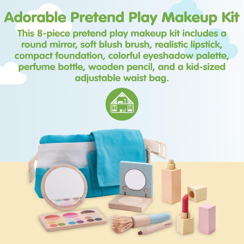 PlanToysÂ® Pretend Play Wooden Makeup Set for Kids | Makeup Kit with Mirror, Lipstick, Brush, Eyeshadow & Waist Bag | Montessori Toy for Toddlers & Girls | Eco-Friendly Beauty Role Play Set - Image 2
