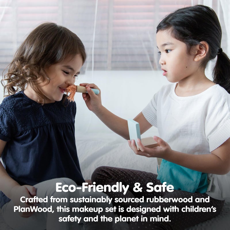 PlanToysÂ® Pretend Play Wooden Makeup Set for Kids | Makeup Kit with Mirror, Lipstick, Brush, Eyeshadow & Waist Bag | Montessori Toy for Toddlers & Girls | Eco-Friendly Beauty Role Play Set - Image 5