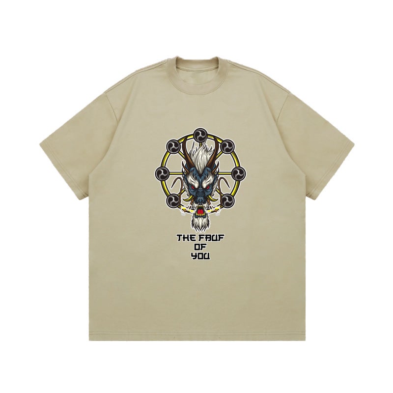 Oversize Hong Kong Fashion Fashion National Fashion Hip Hop Dragon Tide Dragon Tide Short Sleeve T-Shirt Men'S Fashion Loose Couple'S Half Sleeve Heavy Weight - Image 1