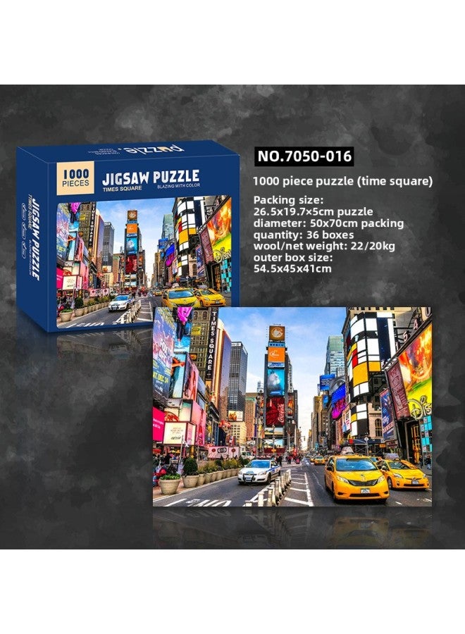 Adult 1000 Piece Jigsaw Round Thousand Color Rainbow Starry Sky Earth Starry Sky 3D Puzzle Science And Education Children's Toys-Color:7050-016 White Card Thickening [Times Square]] - Image 1