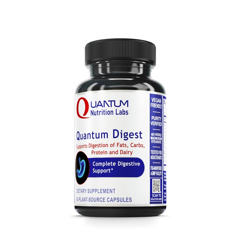 Quantum Nutrition Labs Quantum Digest Digestive Health Enzymes for Women and Men Digestion Support for Gut Health Fully Active Vegan Enzyme Pills 60 Vegetarian Capsules