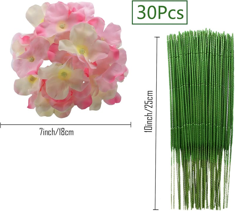 FagusHome 30 Pcs Silk Hydrangea Heads Artificial Flowers Heads and Stems Fake Hydrangea Flowers for Home Wedding Decor (Pink White) - Image 2