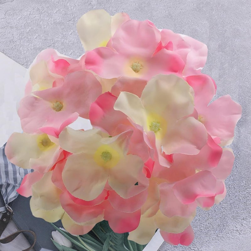 FagusHome 30 Pcs Silk Hydrangea Heads Artificial Flowers Heads and Stems Fake Hydrangea Flowers for Home Wedding Decor (Pink White) - Image 3
