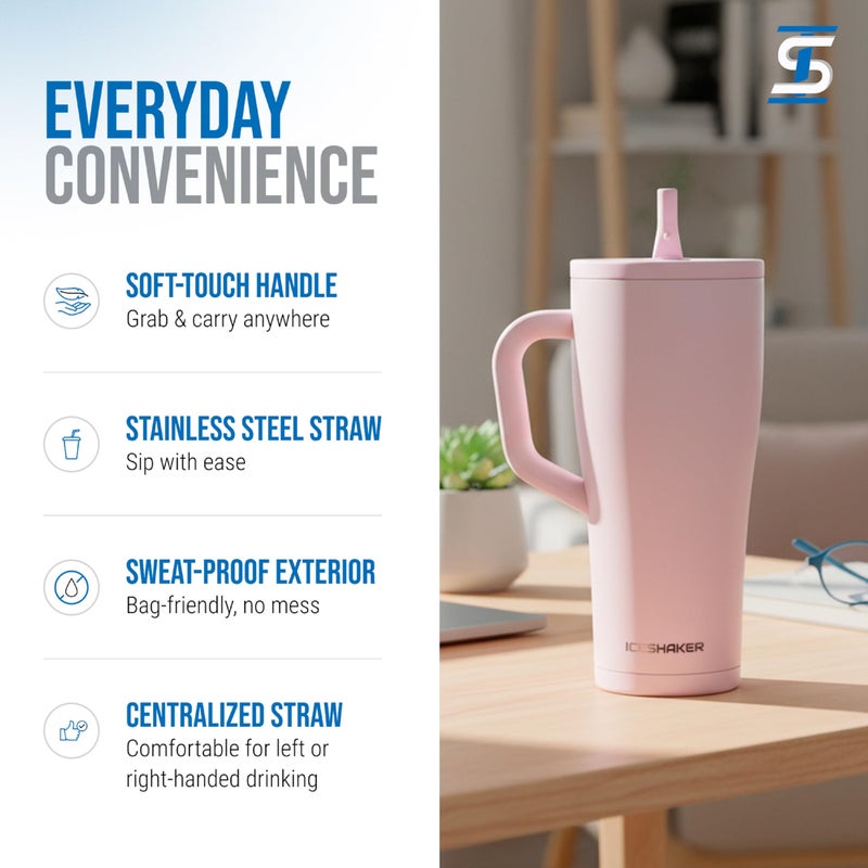 Ice Shaker 32 oz Tumbler with Handle and Straw | 32oz Oakley | Cold for 30+ Hours | 2-in-1 Tumbler Shaker Bottle | Odor-Free 32 ounce Bottle for Water, Protein Shakes, Smoothies, Cocktails - Image 4