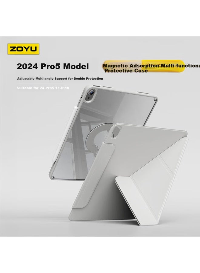 Zoyu Magnetic Detachable Rotating Protective Case For Apple Ipad Pro 11-Inch With M4 Chip, Y-Fold Dual-Sided Magnetic Attraction, Misty Grey