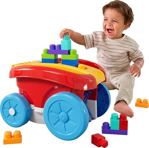 MEGA BLOKS First Builders Toddler Building Toy Block Scooping Pull Wagon with 20 Pieces and Builtin Storage Picks Up Blocks Red Kids Ages 1 - Image 1