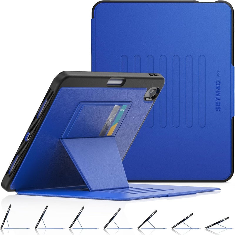 SEYMAC stock حافظة SEYMAC المخزنة لجهاز iPad Air 11 بوصة M4-M2 2026-2024 (الجيل 8-6)، حافظة مغناطيسية قوية مقاومة للصدمات مع حامل متعدد الزوايا ممتص، حامل قلم، فتحة بطاقة، أزرق - Image 1