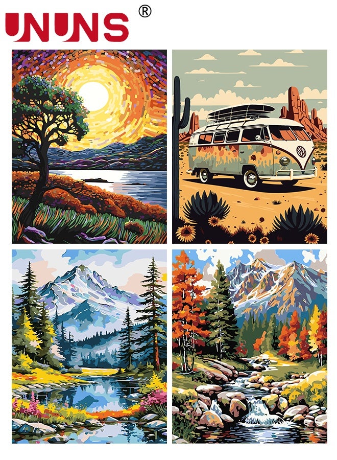 UNUNS 4Pack Paint By Number Kit for Adults,40x50CM Starry Night Mountain Scenery DIY Painting Set,Acrylic Paint by Numbers With 12 Brushes,Art Craft for Home Decor Gifts - Image 1