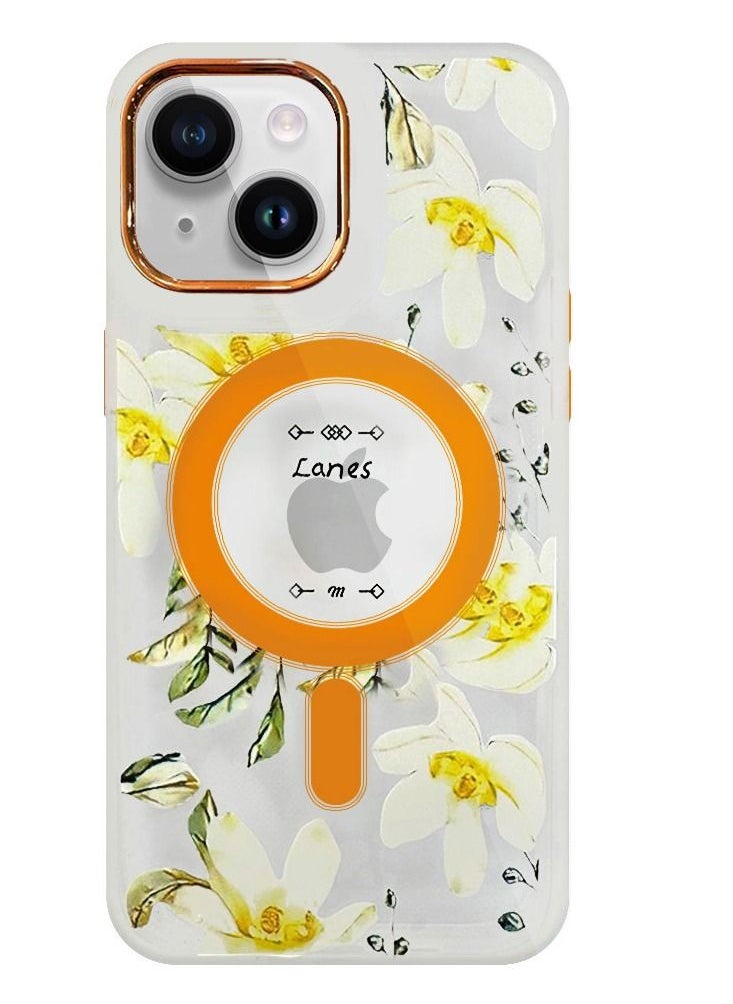 JOWAY - Case for Apple iPhone 14 Floral Design Fashion Flower Compatible with MagSafe & Wireless Charging Cover YELLOW - Image 1
