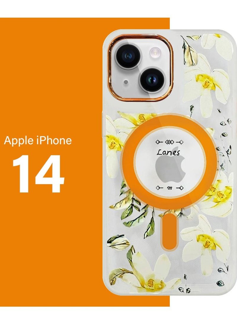 JOWAY - Case for Apple iPhone 14 Floral Design Fashion Flower Compatible with MagSafe & Wireless Charging Cover YELLOW - Image 1